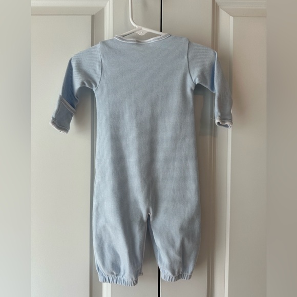 Magnolia Baby Train Embroidered Convertible Gown Blue & White Striped (Sz M/6M) - Picture 4 of 6